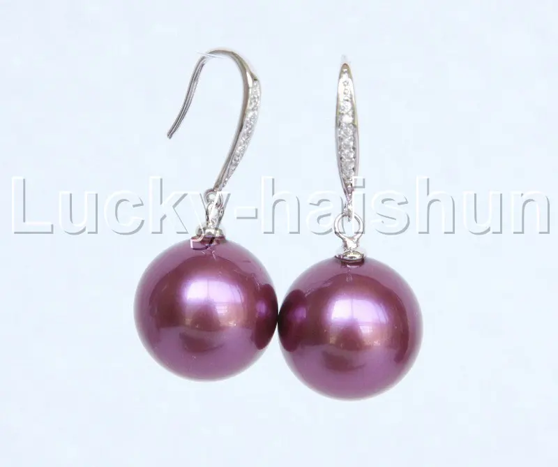 

Free Shipping >> Dangle 14mm round wine red south sea shell pearl Earrings 925 silver hook