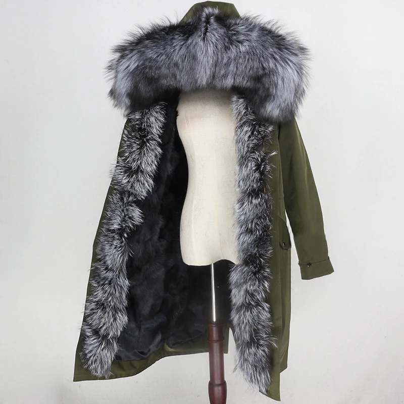OFTBUY, водонепроницаемая верхняя одежда, удлиненная парка, пальто с натуральным мехом, зимняя куртка для женщин, воротник из натурального меха енота, подкладка из лисьего меха, съемная