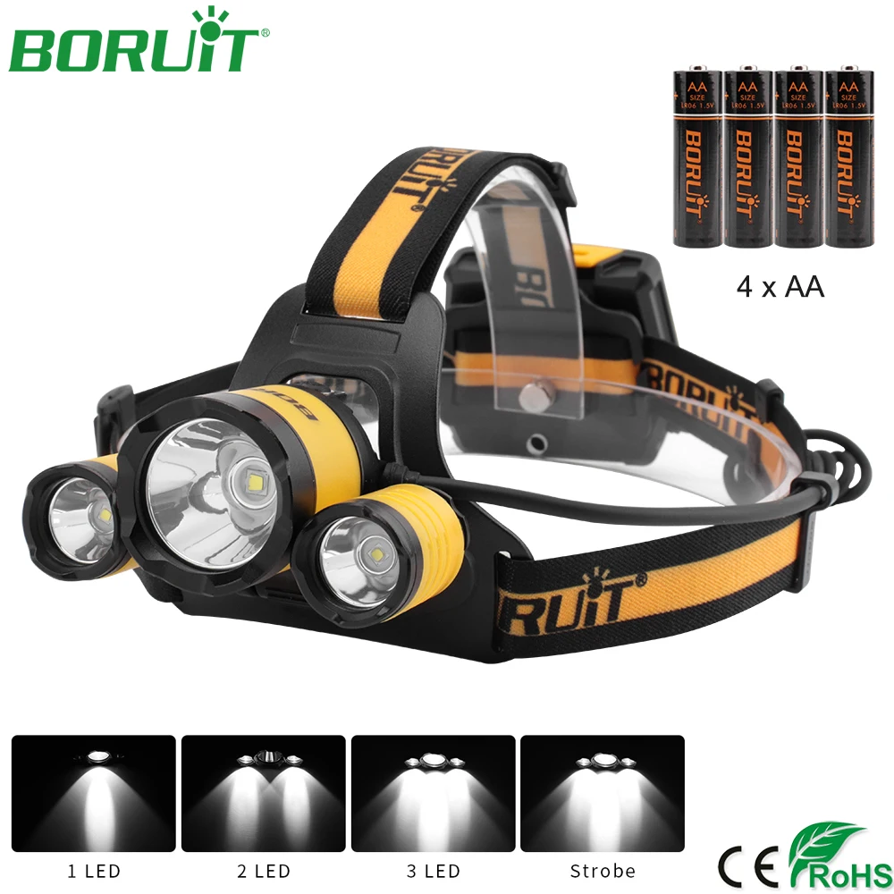 

BORUiT Bright XM-L2 LED Headlamp Flashlight with Memory Function SOS Whistle Waterproof Camping Hunting Fishing Lamp Head Torch