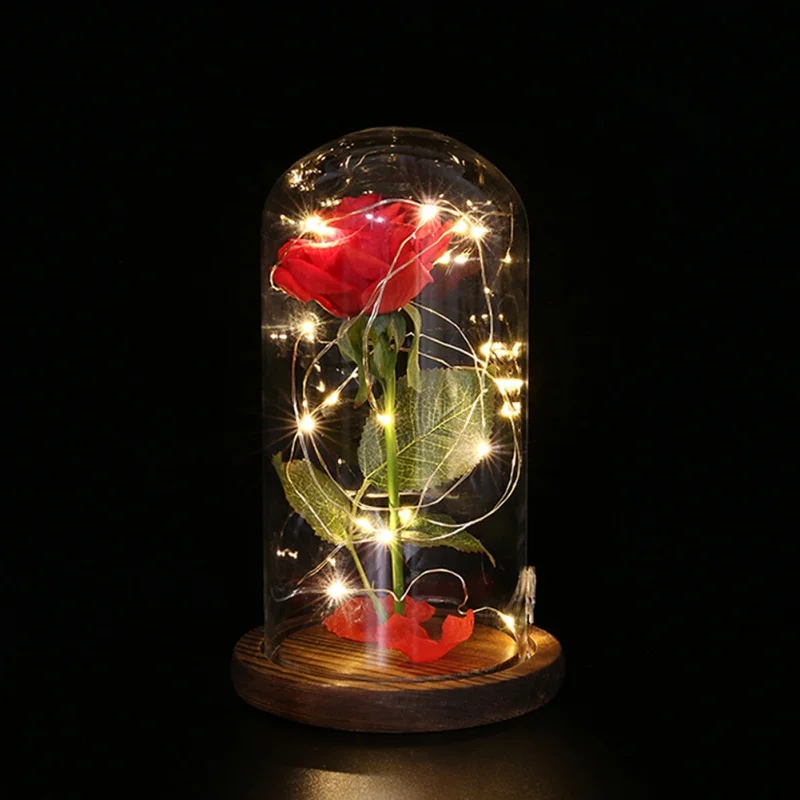Многофункциональный Стекло Обложка бежевый базы Искусственные цветы RoseLED свет украшение дома для вечерние свадебные