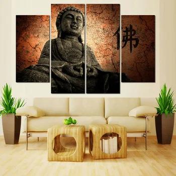 

HD Printed Painting Home Decoration Posters Framework 4 Panel Buddha Buddhism Golden Body Modern Wall Art Pictures Living Room