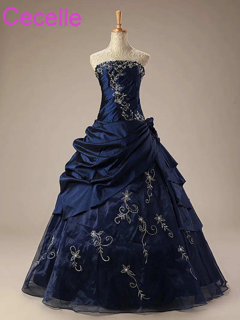 

Royal Blue A-line Wedding Dresses Strapless Embroidery Vintage Taffeta Non White Bridal Gowns 1950s Wedding Gowns With Color