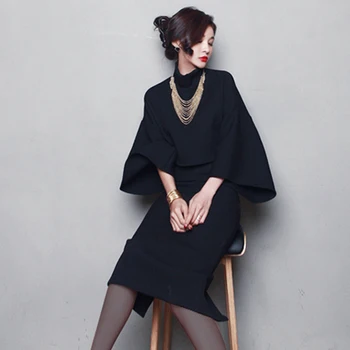 

2018 Autumn Winter Fashion High Collar Long Sleeve Vintage Office Lady Blouse Skirts Woman Suits Skirt Top 2 piece set