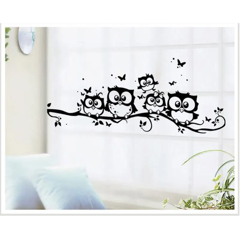 Cute 5 Owls On the Tree Wall Stickers Animals Stickers Butterfly Wall Sticker for Children Room Wall Decals for Baby Room