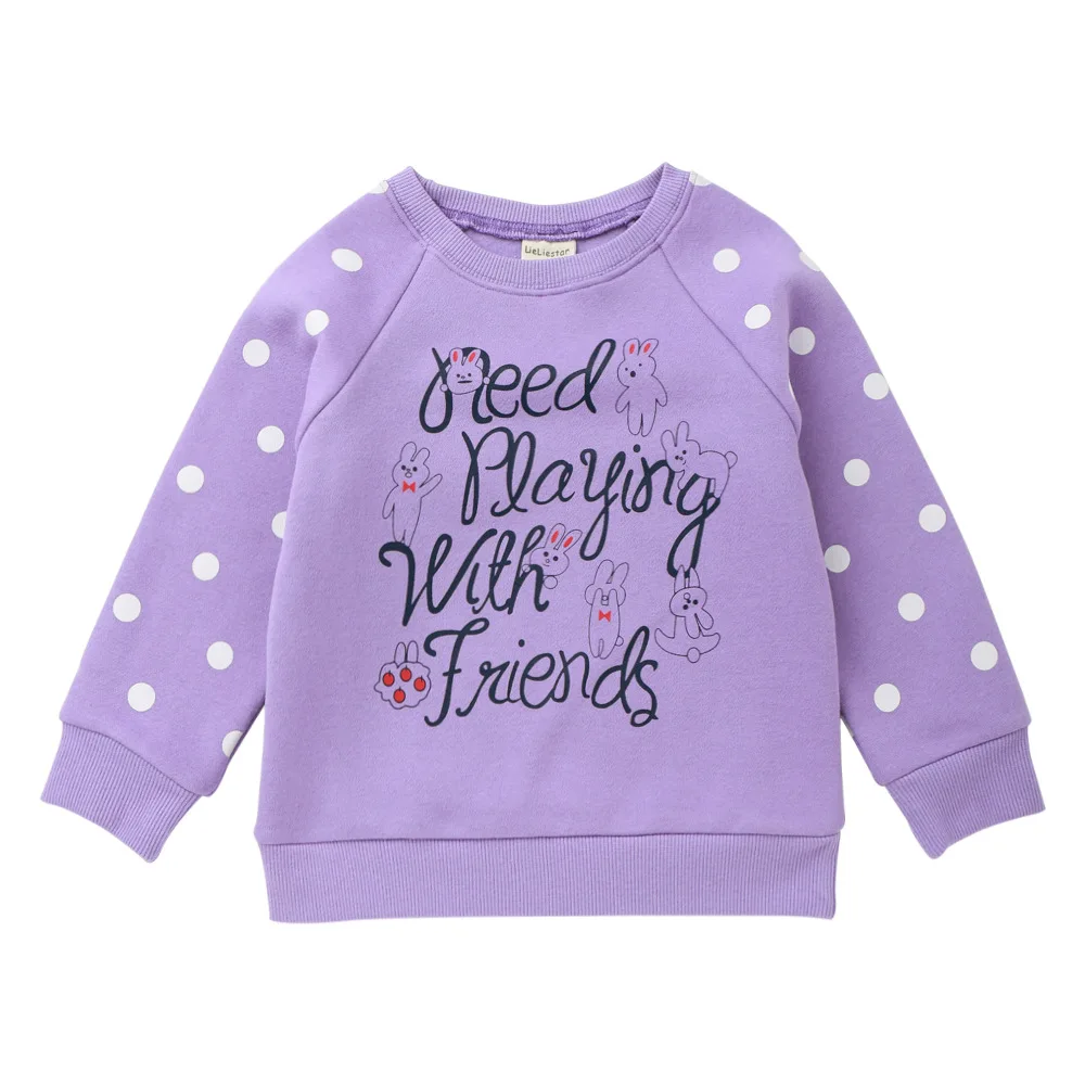 

2018 Winter Girls Hoodies Dot Cotton Letter Printed Girl Sweatshirts Pink Purple Tops 2 Colors for 24M-8T Kids