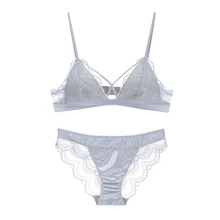 Сексуальное Кружевное тонкое хлопковое треугольное нижнее белье с открытой чашечкой, комплект с бюстгальтером, с перекрестными бретелями, беспроводная маленькая грудь для девочек, комплект кружевного нижнего белья, женское нижнее белье