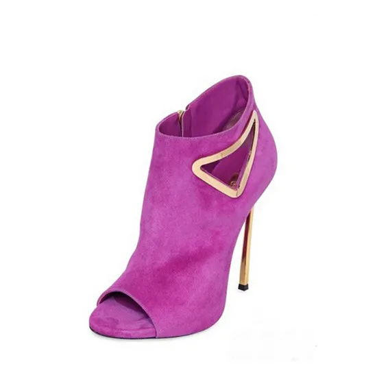 Sexy New Style Spring Rose Red Suede Women Boots Peep Toe Metal High Heels Ankle Boots Runway Women Shoes Woman Pumps Bota Mujer (2)