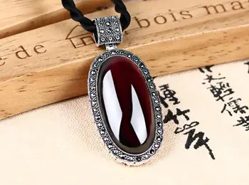 

925 Thai silver pomegranate Ruby sweater chain female fashion temperament Necklace autumn winter