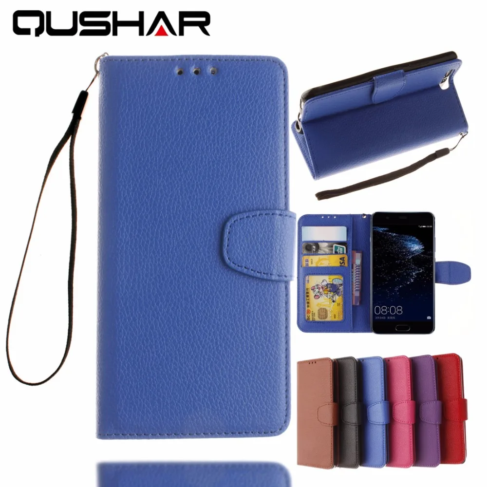 QuShar Litchi PU Leather Flip Magnetic Wallet Case for Huawei P10 Business Phone Bag Card Holder Hawei Book Stand Cover | Мобильные