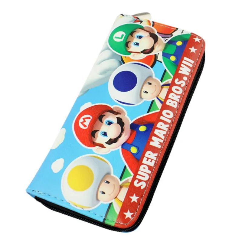 

Colorful long style PU wallet printed with Super Mario bros will with zipper long purse