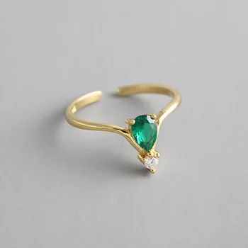 

luxury women's Authentic S925 Sterling Silver FINE Jewelry Oval Green Zirconia emerald Ring Gold adjust ring TLJ487