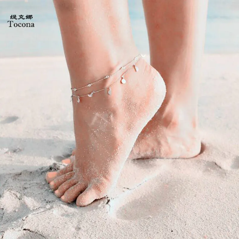 

Tocona Bohemia Moon Sequins Rhinestone Anklets Summer Beach Barefoot Anklet for Women Foot Jewelry Accessories 5293