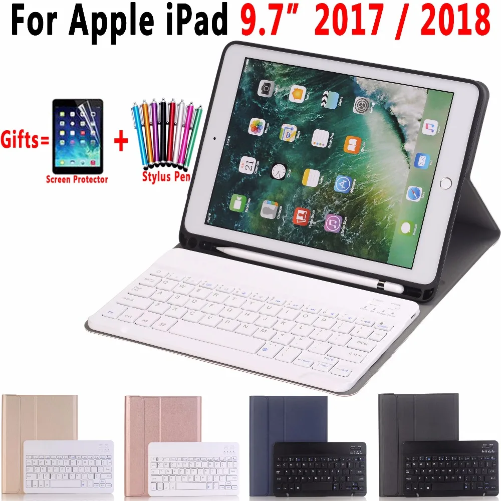 

Case for Apple iPad 9.7 2017 2018 A1822 A1823 A1893 A1954 5th 6th Generation Cover Pencil Slot with Wireless Bluetooth Keyboard