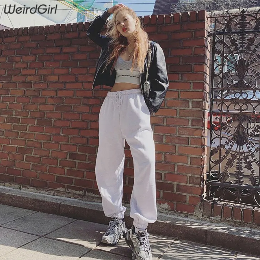 

Weirdgirl women casual pants fashion streetwear solid harem pants high waist drawstring lady long trousers Korean Style new