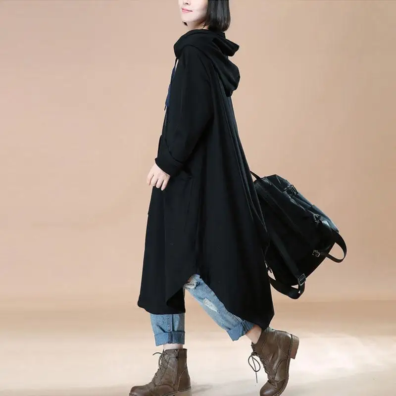 ZANZEA, осенняя Женская винтажная толстовка с капюшоном и длинным рукавом, повседневные свободные толстовки с карманами, длинный пуловер