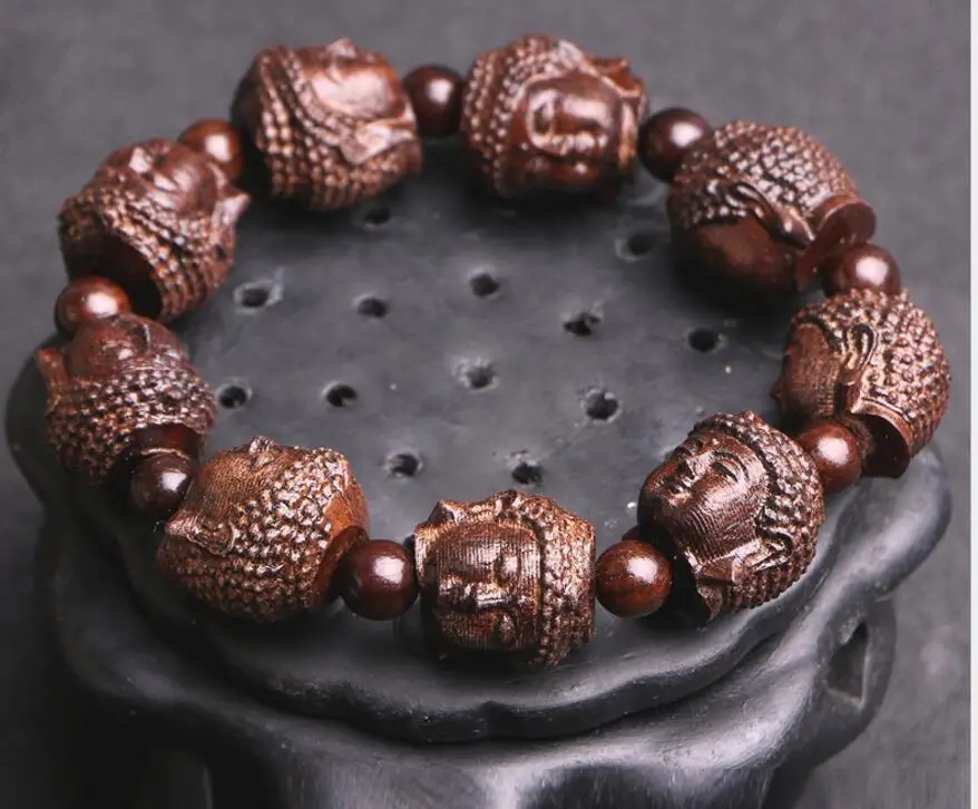 Chinese Buddha Bracelet To Men Wood Head Bracelet Men Wood Buddha Head