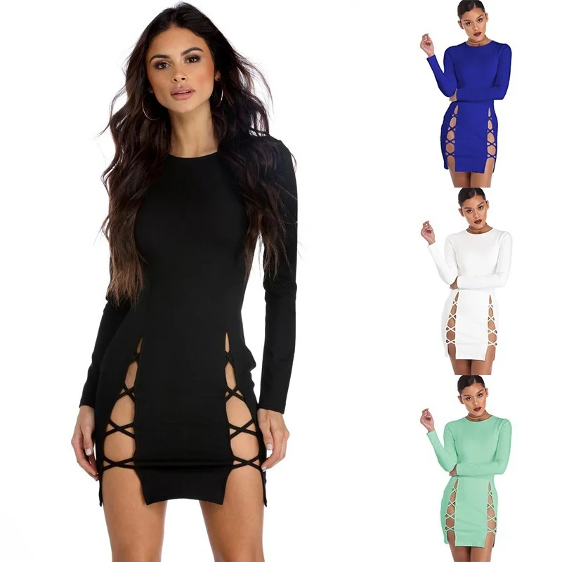 Frauen Fashion Sexy Verband Bodycon Abendgesellschaft Lässige Short Mini Geschlitztes Kleid Schwarz Blau Grün weiß Kleider