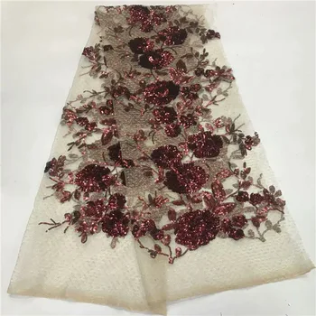 

2019 High Quality French Wine green Tulle sequins African Lace Fabric Sequins Embroidered Nigerian Lace Fabrics For Wowen Dress