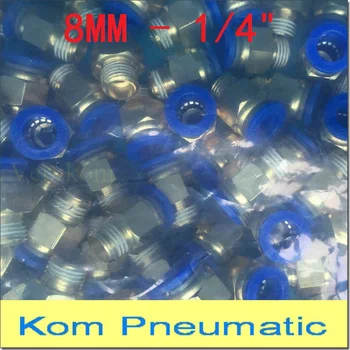 

50pcs/lot Free Shipping PC 8mm to 1/4 Male Straight 1/4" Thread Pneumatic Air Fitting Quick Connector For 8mm Tube PC8-02