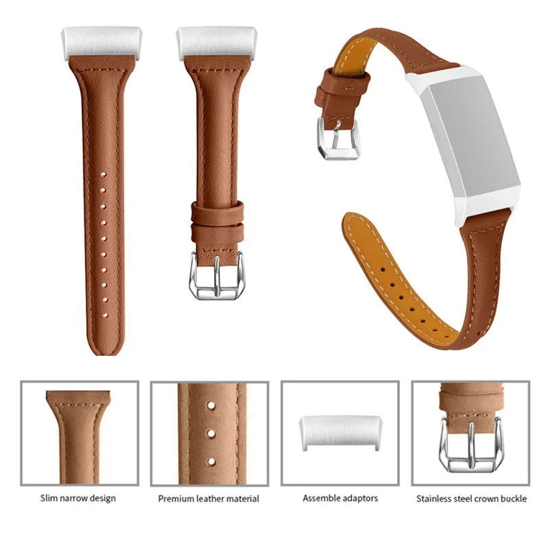 Replacement Accessories Leather Wristband Bands Wrist Straps forFitbit Charge 3 Watch Women Men 22mm 5.5-8.0 inch  40AP529_