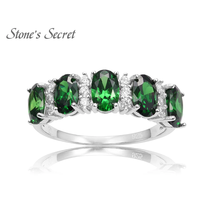 

925 Sterling Silver Created Emerald Ring Green Natural Stone Fine Jewelry Party Wedding Ring for Women