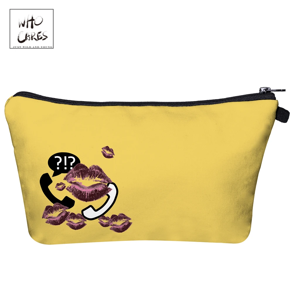 Who Cares Call lips 3D Printing Makeup Bags with Zipper Ladies Pouch