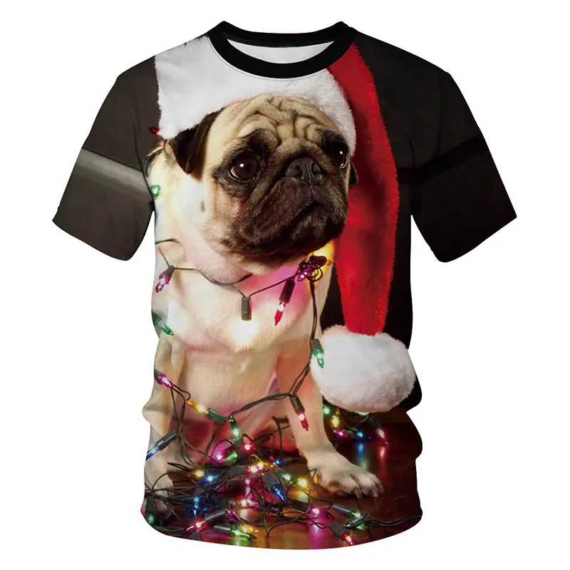 Funny 3D Christmas Dog Print T Shirt Men Women 2018 Brand New Short
