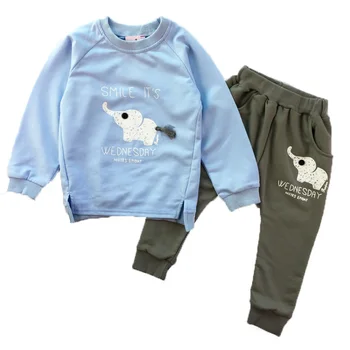 

autumn children clothes sets baby boys girls hoodies+ pants elephant printed clothes kids spring wear