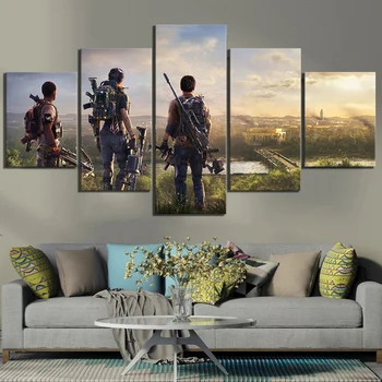 

5 Piece HD Solider Paintings The Division 2 Video Game Poster Pictures Tom Clancy's The Division Game Scene Wall Art Paintings