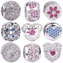 AIFEILI Original Silver Color Cubic Zirconia Pave Radiant Flower Bloom Christmas Charm Beads Fit Pandora Bracelets Winter