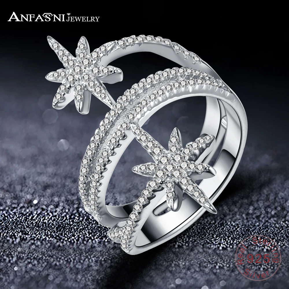 ANFASNI 100 925 Sterling Silver Star Meteor Rings For Women Finger