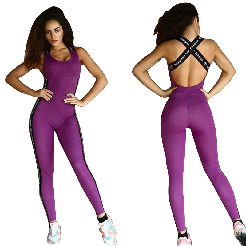 Fitness Bandage Jumpsuit Women Sportwear Backless Bodysuit Cross Straps ...