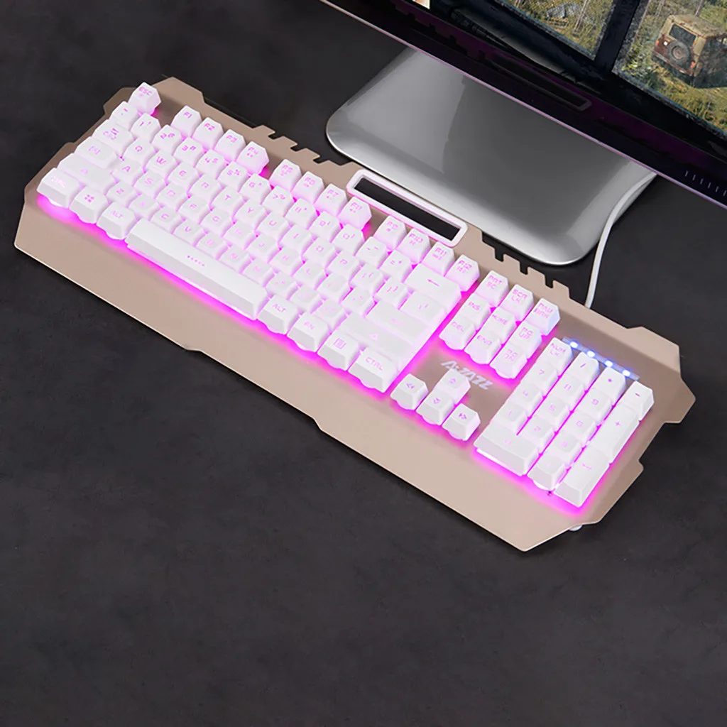 

Ajazz 104 Keys 7-Color Backlight USB Wired Gaming Keyboard Splashproof Capacitive Feel Keyboard Waterproof Metal Decking