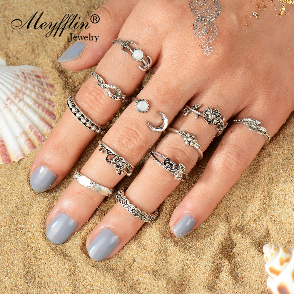 Meyfflin11PCS/Set Punk Knuckle Rings Set for Women Fashion Vintage