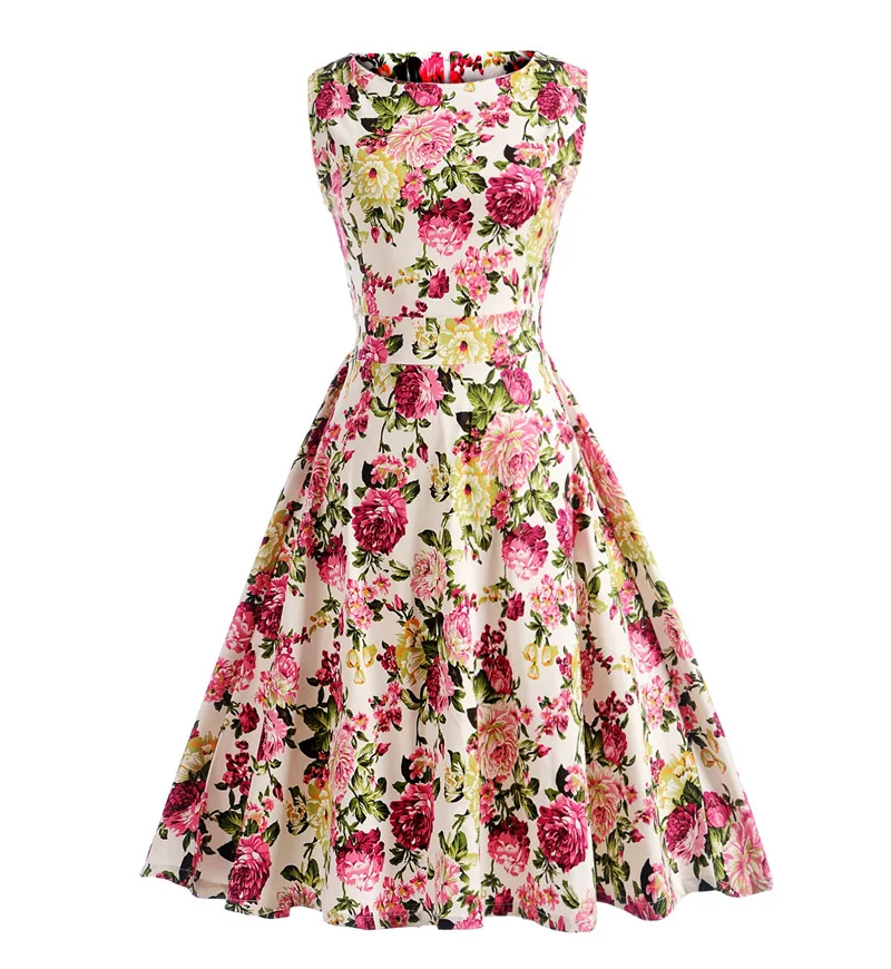 Kostlish Print Summer Dress Women 2017 Sleeveless Big Swing Belt Tunic Vintage Dress Elegant Rockabilly Party Dresses Sundress (19)