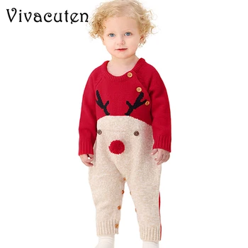 

Christmas Baby Knitting Romper Long Sleeves Infant Romper 2018 Autumn Winter Newborn Boys Girls Jumpsuit Christmas Deer Costume