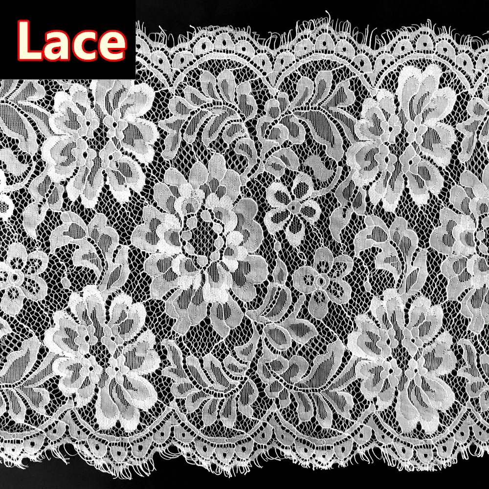 

3 Meters/Lot White Eyelashes Lace Fabric Flower 28cm/wide African Lace Fabric Wedding Dress Clothing Handmade Eyelash Lace Trim