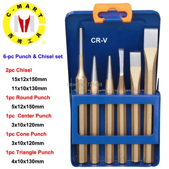 

C-MAR tools 6pc Punch & Chisel set High Hardness Steel Chisel Punch Fitter Mechanic Chrome Vanadium Steel Head Chise
