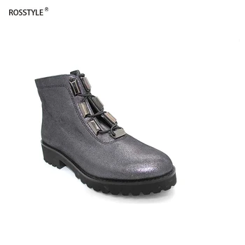 

ROSSTYLE Spring Autumn Retro Dark Gray Or Coffee Color Basic Boots Fashion Zipper Thick Heels Ankle Boots Largest Size 35-41 B22