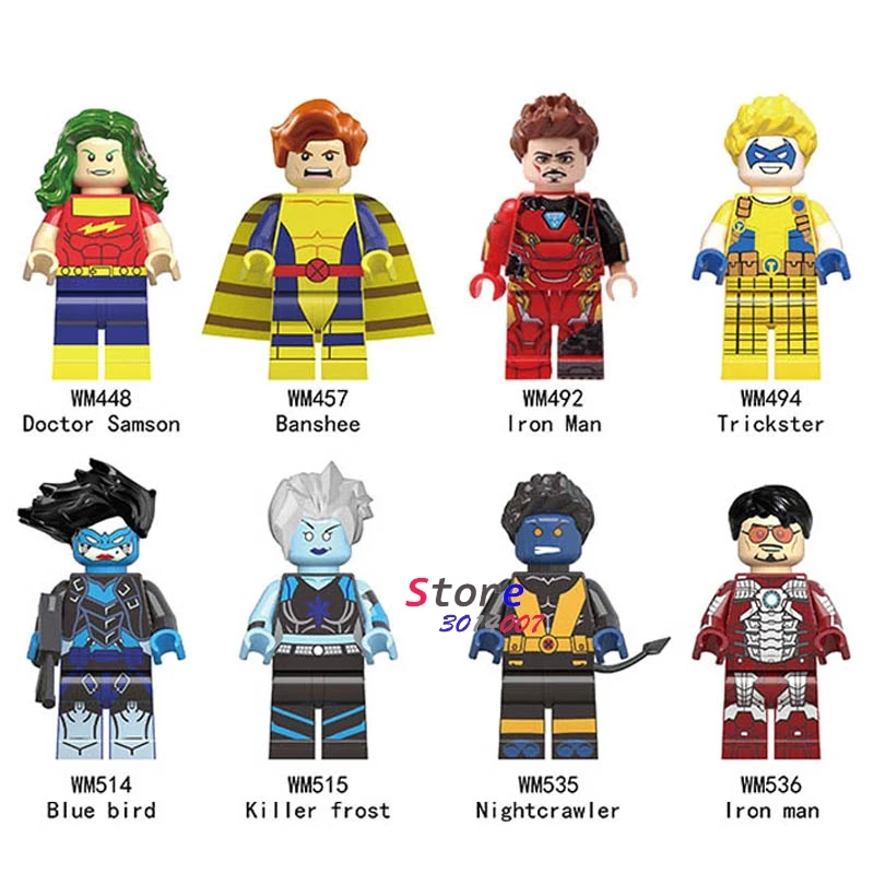 

Single Super Hero Doctor Samson Banshee Iron Man Trickster Blue Bird Nightcrawler Killer Frost building block toys for children