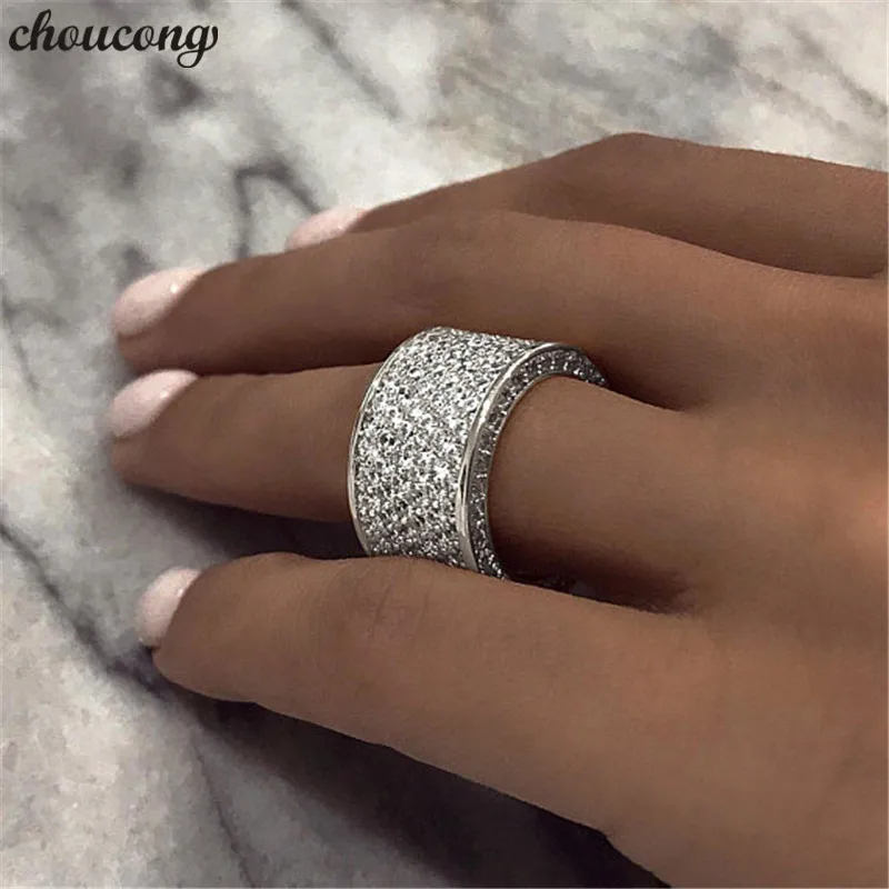 

choucong Luxury Finger ring White Gold Filled Full 300pcs AAAAA Zircon Engagement Wedding Band Rings For Women men Jewelry