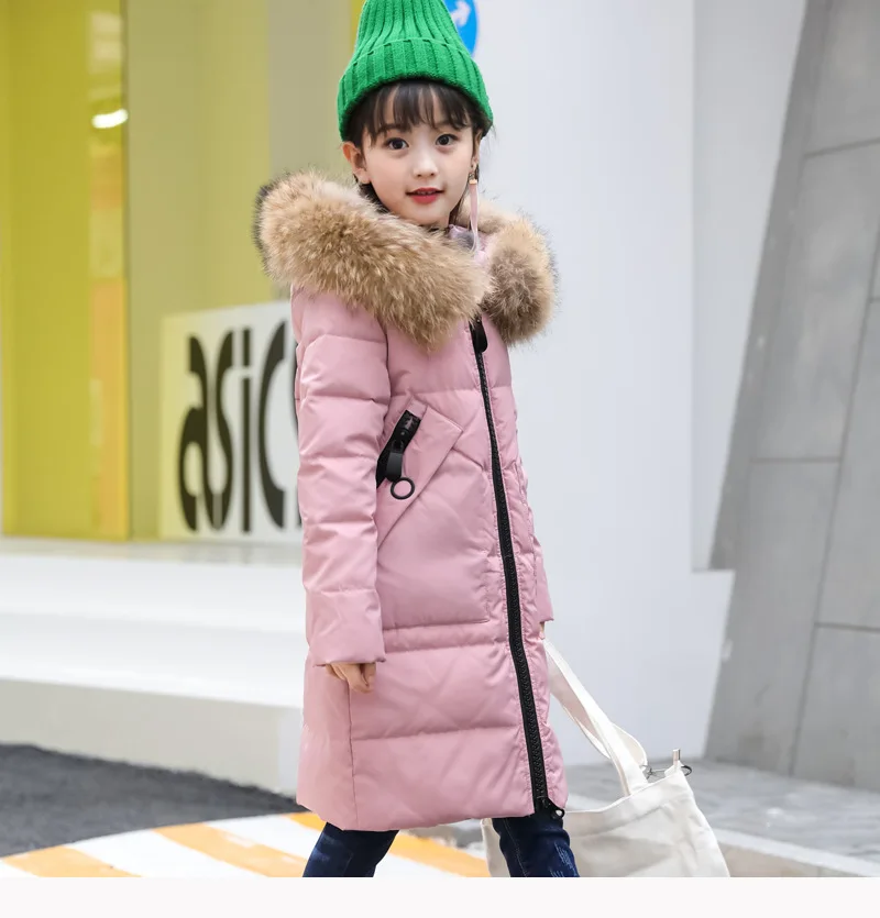 Новинка 2019 года, пуховик для девочек зимняя детская теплая верхняя одежда с капюшоном, пальто парки с воротником из натурального меха для