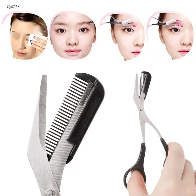 

QIAOYAN Women Eyebrow Tweezer Comb Eyelash Hair Removal Grooming Cutter Shaping Eyebrow Trimmer Scissors