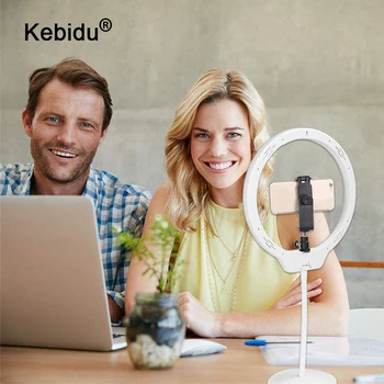 

kebidu Video LED Light Ring 3200K-5500K Color Type Fill light with Makeup Mirror Phone Holder for Photography Live Show
