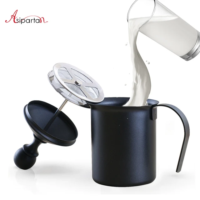 Best Price Asipartan 400ml/800ml Stainless Steel Double Mesh Milk Frother Manual Milk Jugs Foamer Coffee Pull Flower Cup Barista Tools