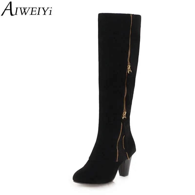 

AIWEIYi Knee High Boots for Women Black Brown Thick High Heels Platform Shoes Autumn Winter Thigh High Boots Martin Boots