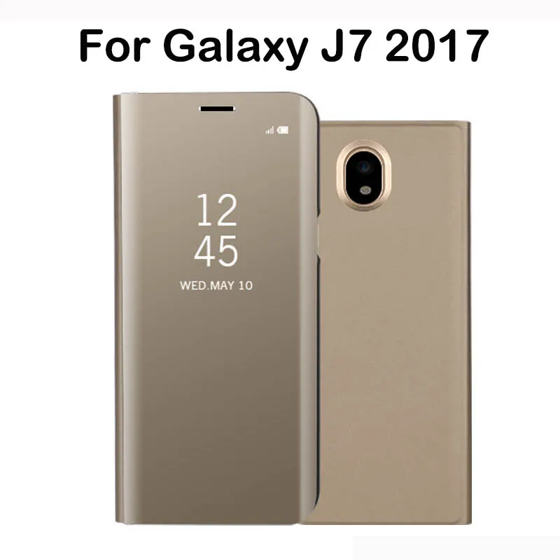 

Electroplated Mirror Flip Smart Sleep Leather Cover For Samsung Galaxy J7 2017 SM-J730F Case Luxury Brand for Samsung J7 2017