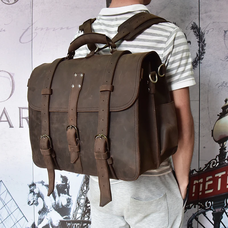 Мужской кожаный рюкзак для ноутбука 17 дюймов из натуральной кожи|mens leather work