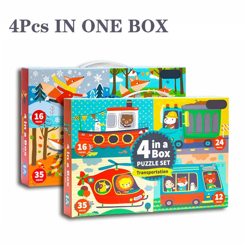 

87Pcs Montessori Wooden Jigsaw 4IN1 Puzzle Board Set Colorful Baby Educational Wooden Toy for Children Learning Developing Toys