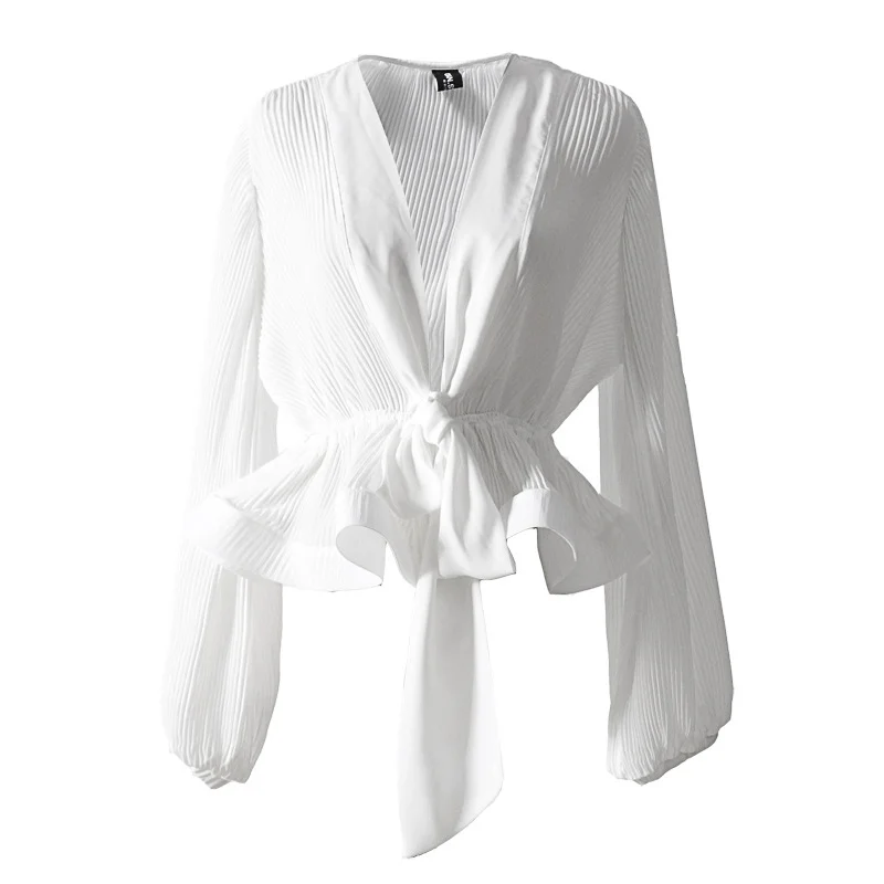 Ropa Con Primavera Sexy De Soplo Negro Cuello Profundo C112 2019 blanco Gasa Blusa Mujer Señoras Blanca Camisa En Blusas Y Manga Mujeres Tops V 0rHExdEvwq